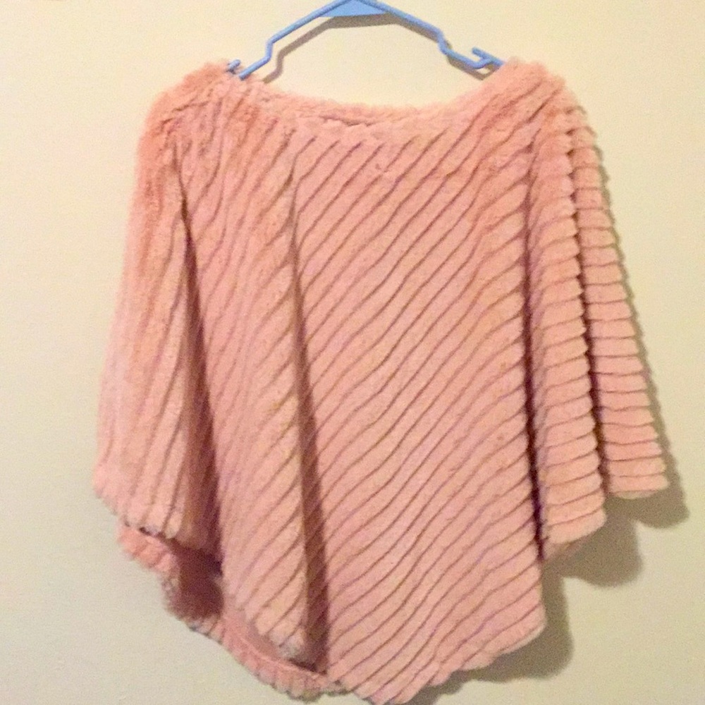 Pink fur pullover poncho